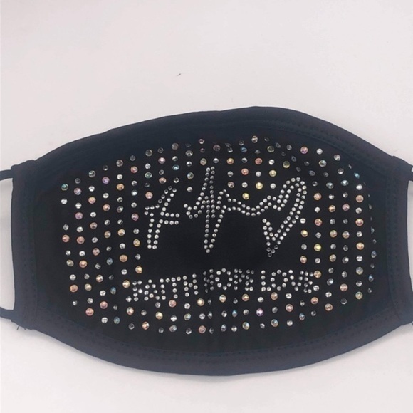 Fashion Rhinestone Bling Face Mask Faith Hope & Love Quote Adjustable & Washable - Picture 3 of 4